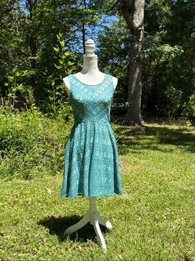Altar’d state Sleeveless Teal Patterned Fit-and-Flare Dress size small S